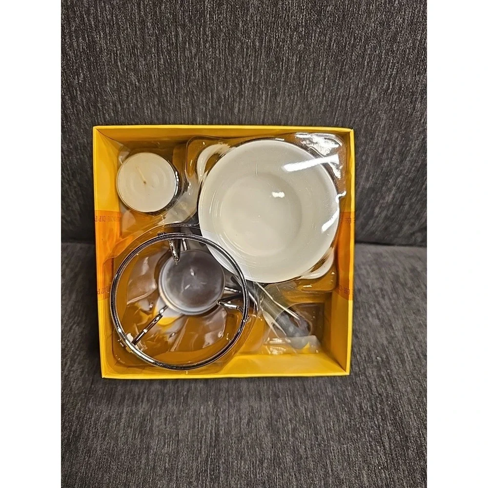 Fondue Set with Ceramic Pot Metal Stand Tea Light and‎ 128 Page Book NIB